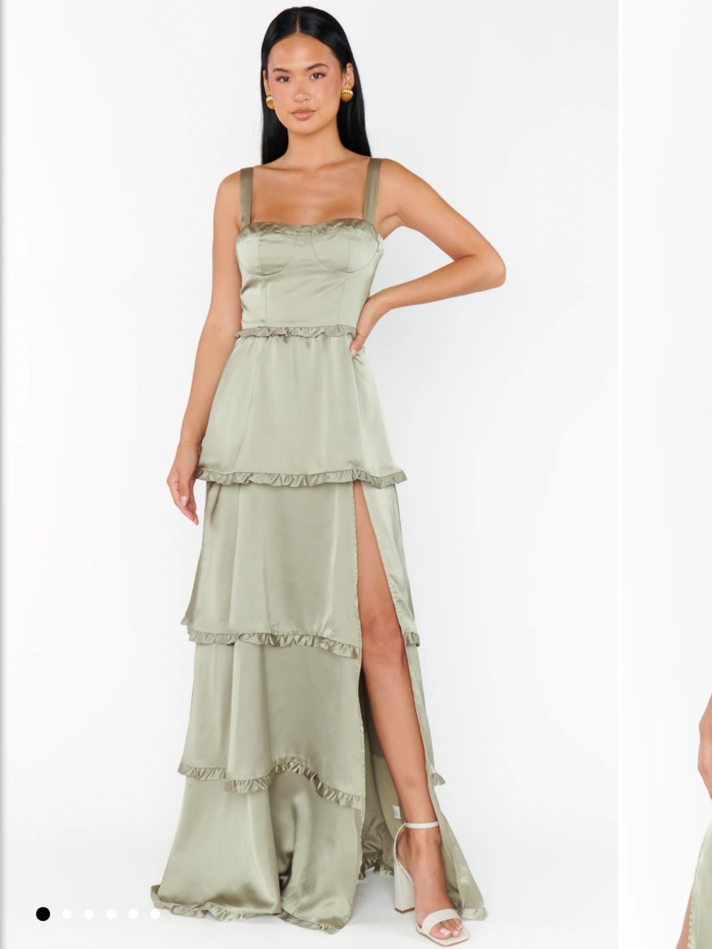 Show Me Your MuMu Lady Corset Dress in Moss Green Luxe Satin
